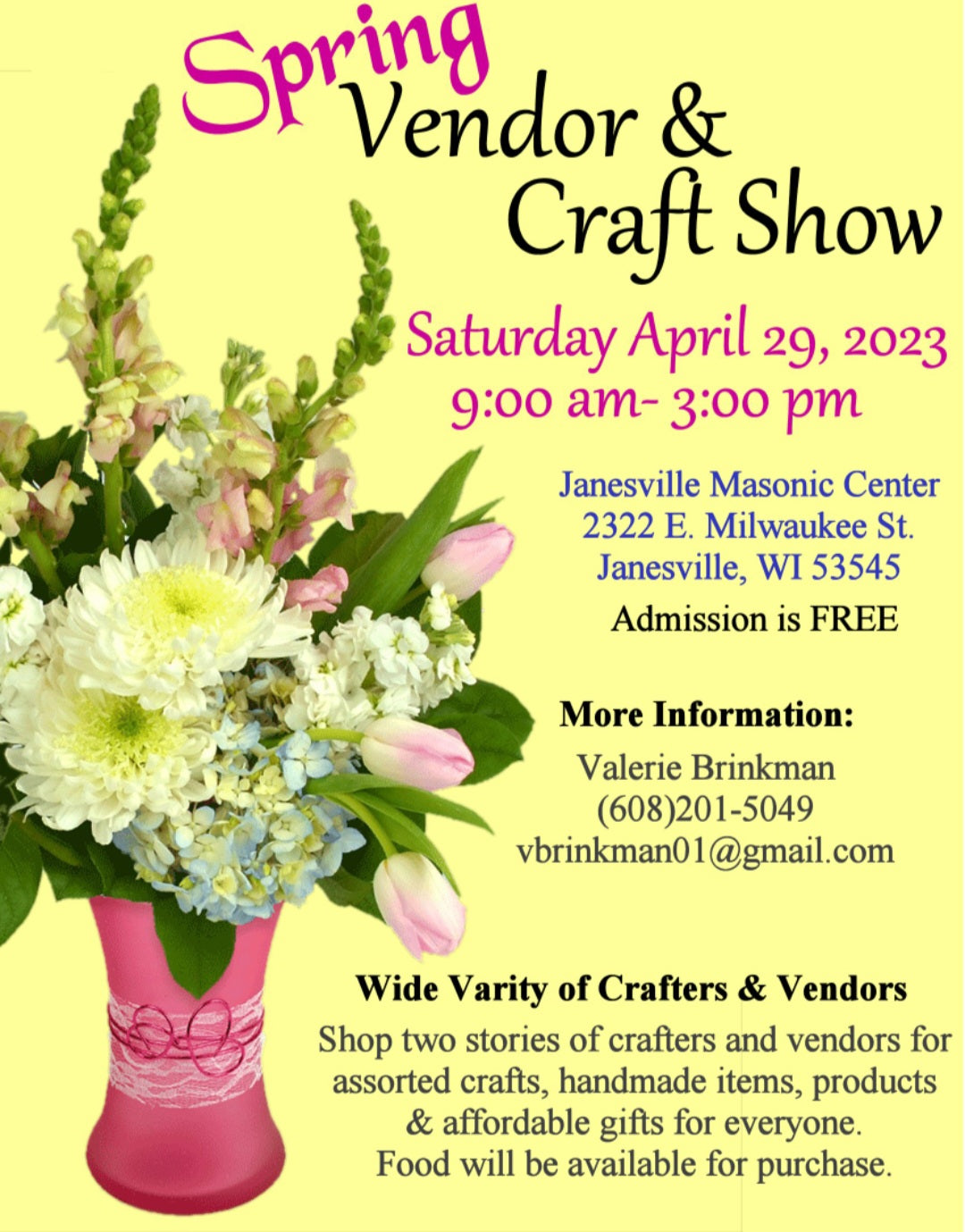 Spring Vendor & Craft show - Janesville April 29th